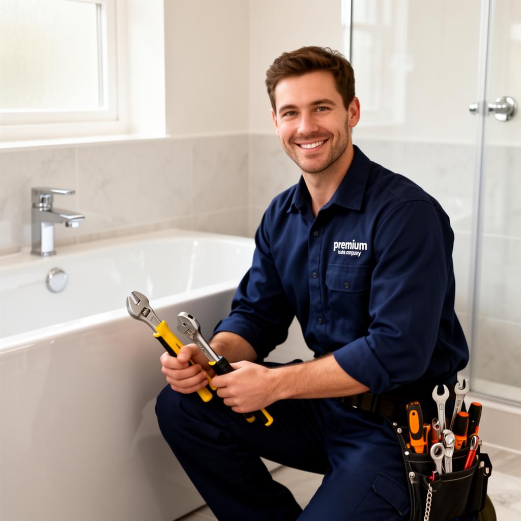 Professional Bramley plumber working in a modern bathroom
